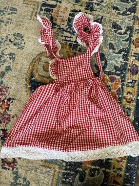 Shrimp & Grits Kids | Red Gingham Ruffle Sundress with Eyelet Trim | 3T